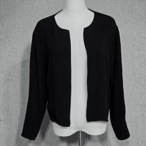 Eileen Fisher Cardigan Sweater Womens Size M Black Classic Open Front Western